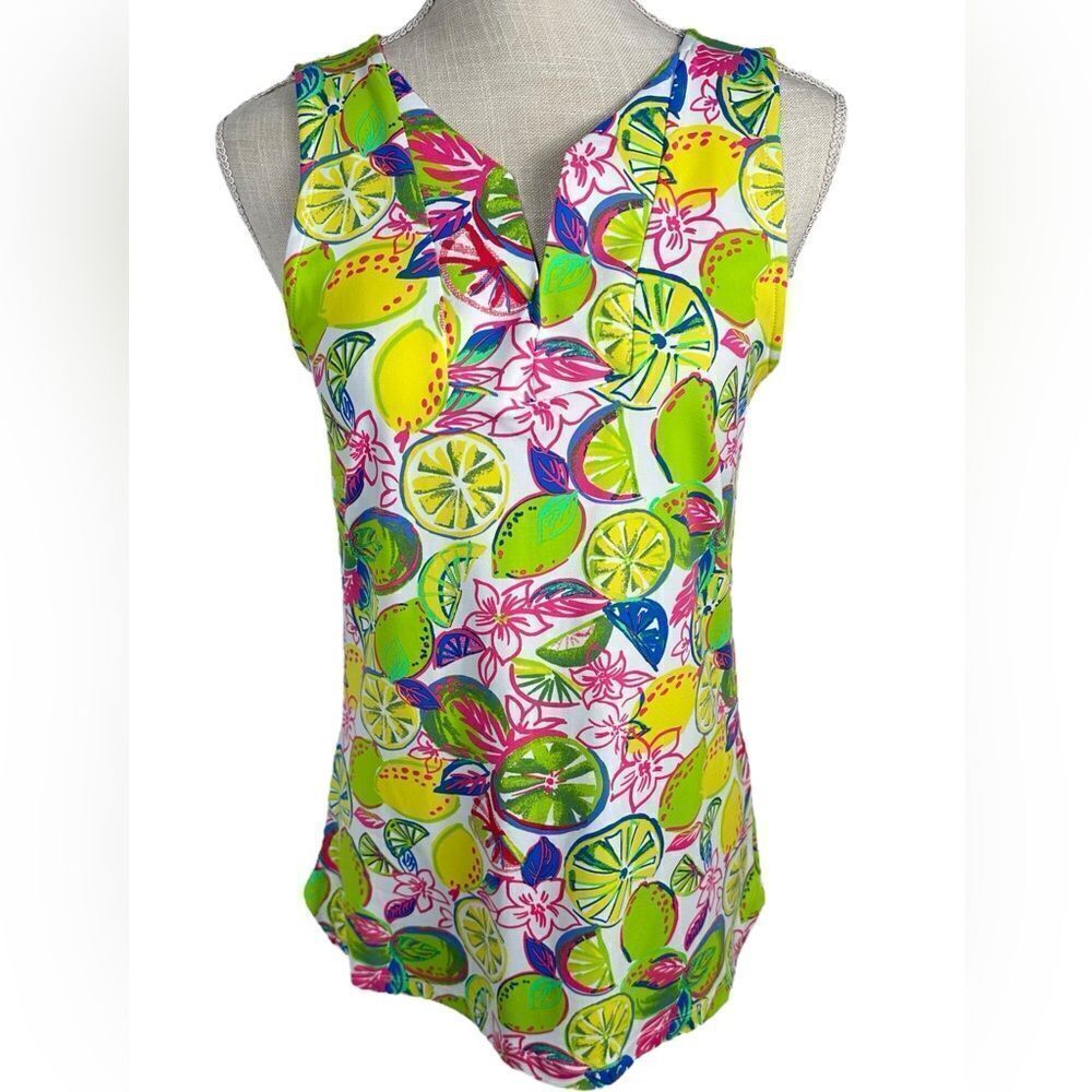 Sunsets & Sweet Tea Green & Yellow Lemon Lime Slices Double Lined Tank Top